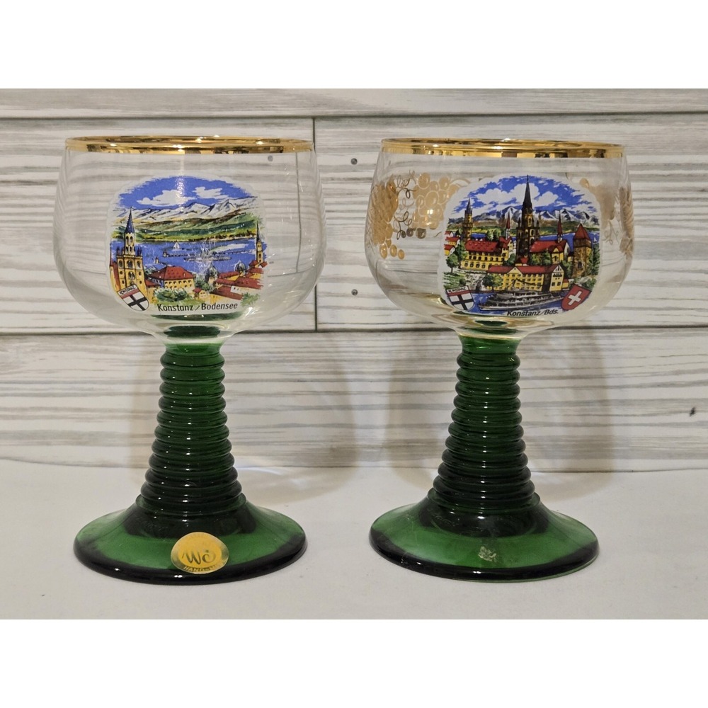 2 Luminarc Emerald Green Beehive Stemware Wine Glasses France Set
